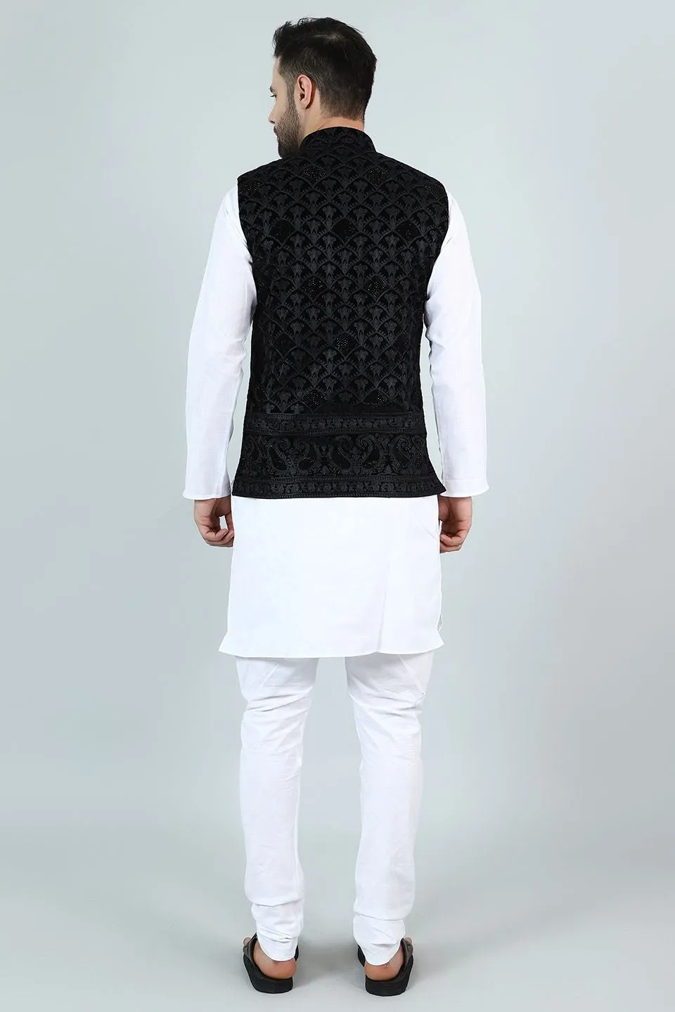 Embroidered Velvet Black Modi Nehru Jacket