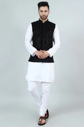 Embroidered Velvet Black Modi Nehru Jacket