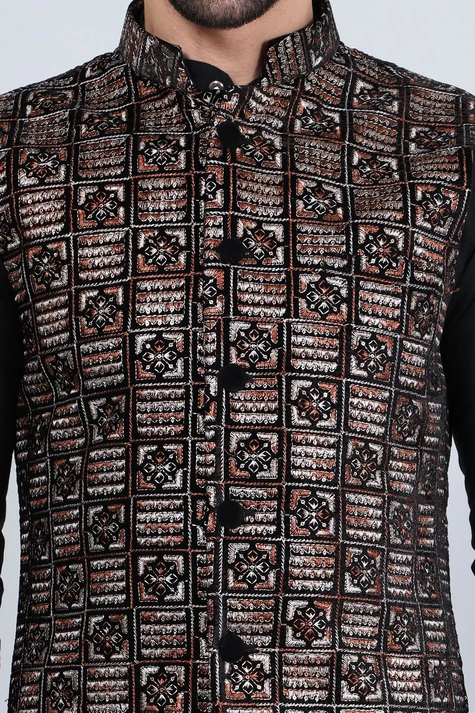 Embroidered Velvet Brown Modi Nehru Jacket