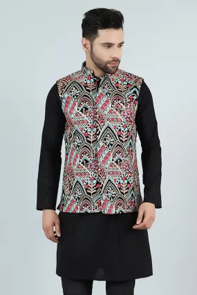 Embroidered Velvet Multicolored Modi Nehru Jacket