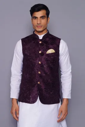 Emroidered Velvet Purple Modi Nehru Jacket