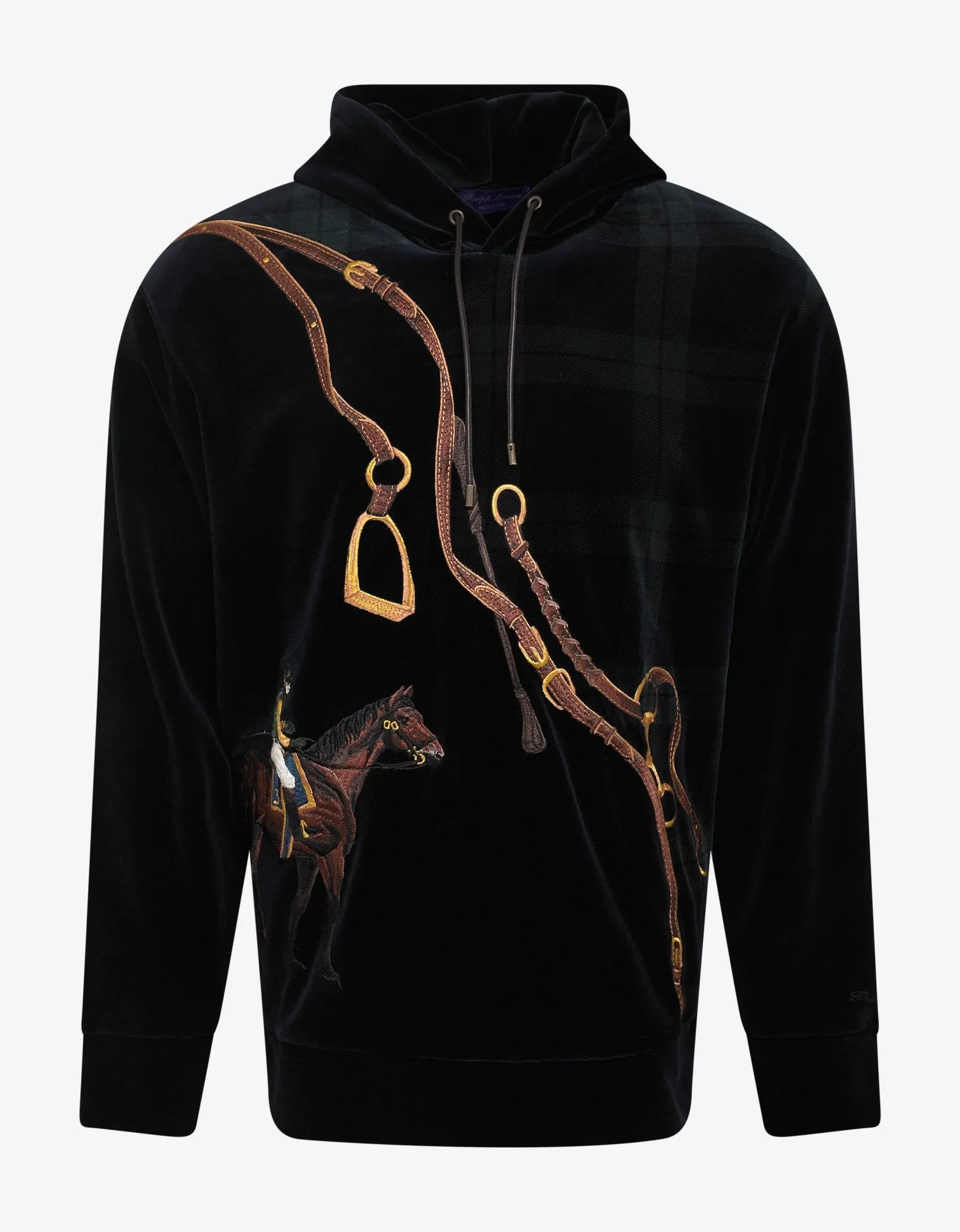 Equestrian Embroidery Velvet Hoodie -