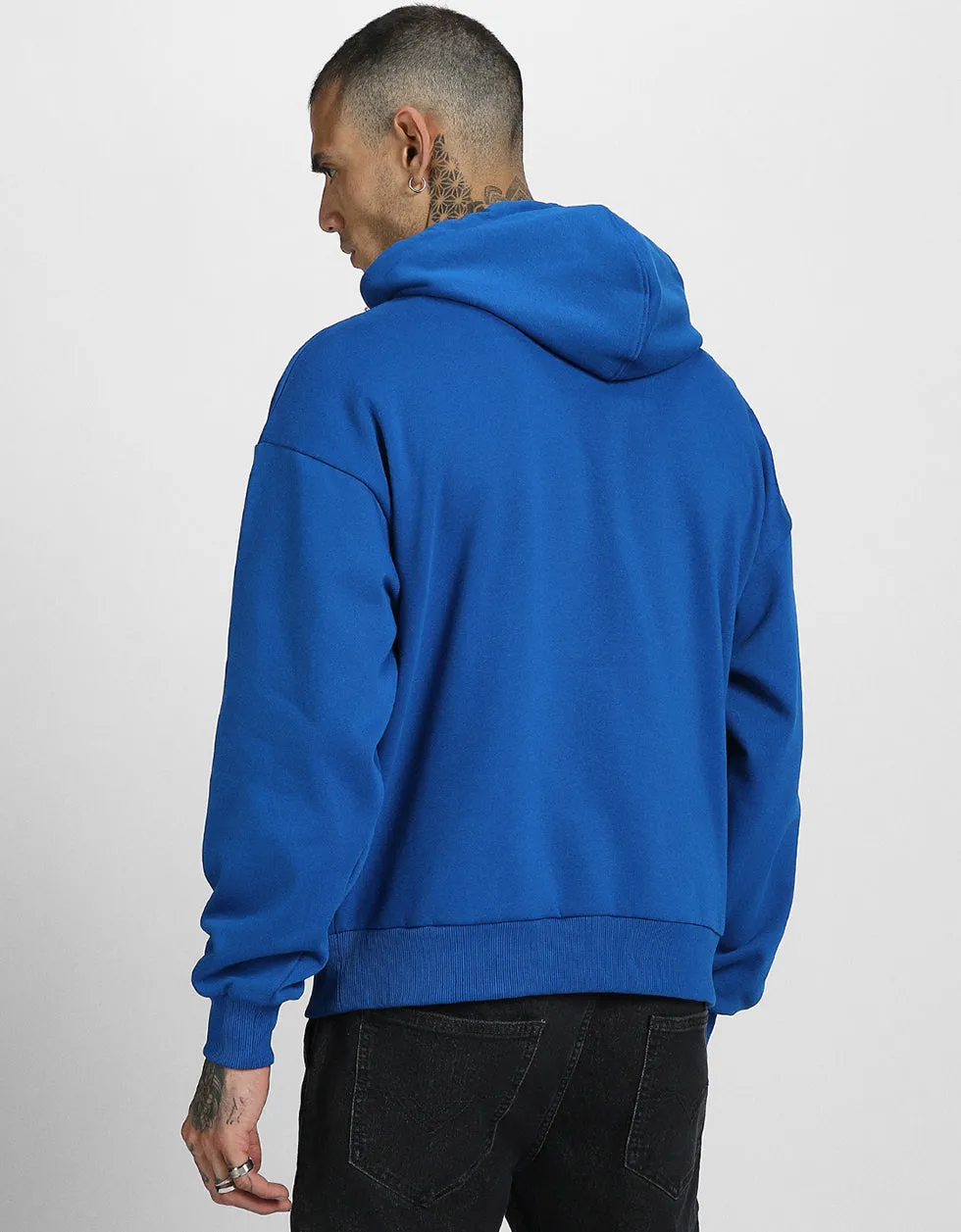 Eye Blue Pocket Graphic Printed Hoodie