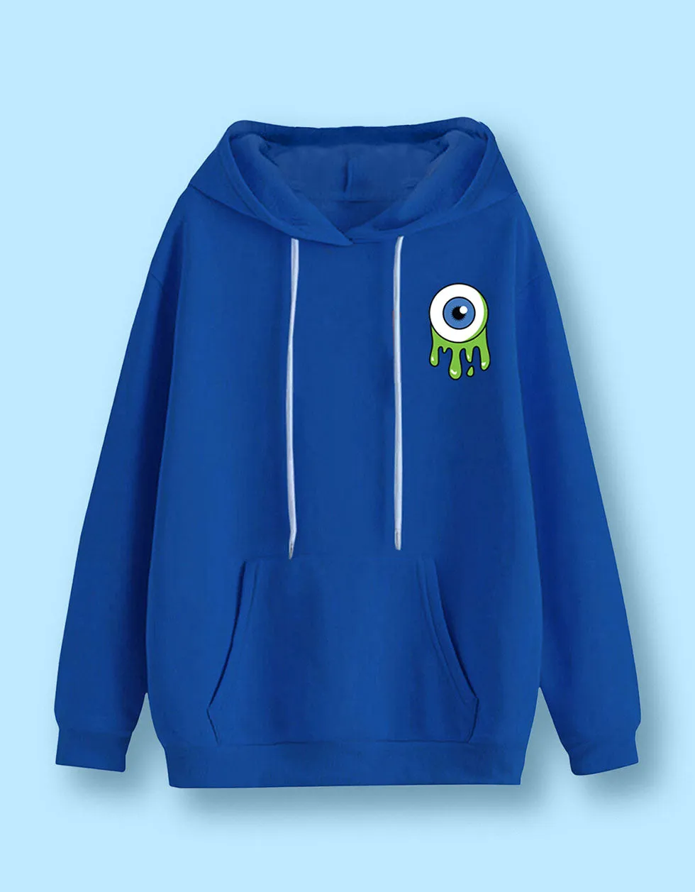 Eye Blue Pocket Graphic Printed Hoodie