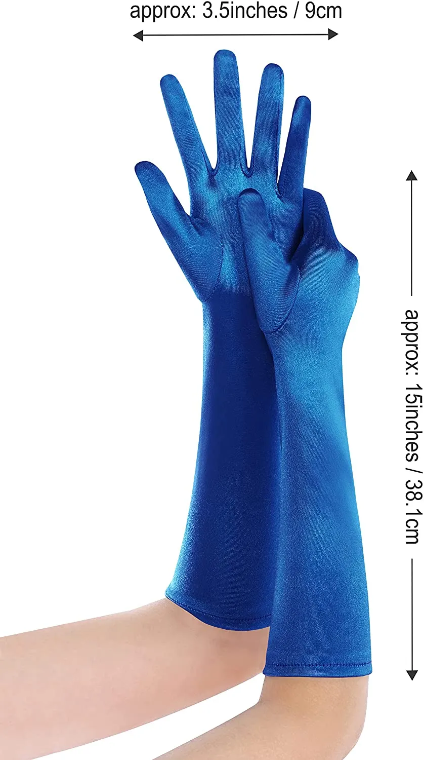 Fancydresswale hand Gloves for women for parties, long colourful satin hand cover 38 cm; Royal Blue