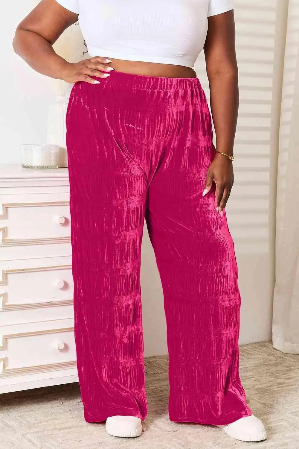 Fashion Forward: Wide Leg Velvet Pants with Tiered Detail