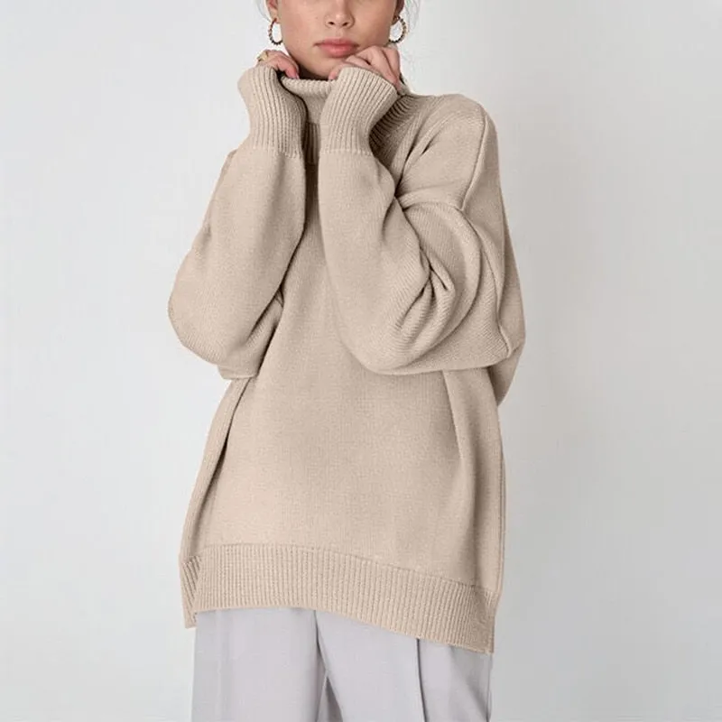 Fashionkova  Winter Turtle Neck Sweater Women 2022 New Elegant Thick Warm Knitted Pullover Loose Basic Lazy Oaf Knitwear Female Jumper