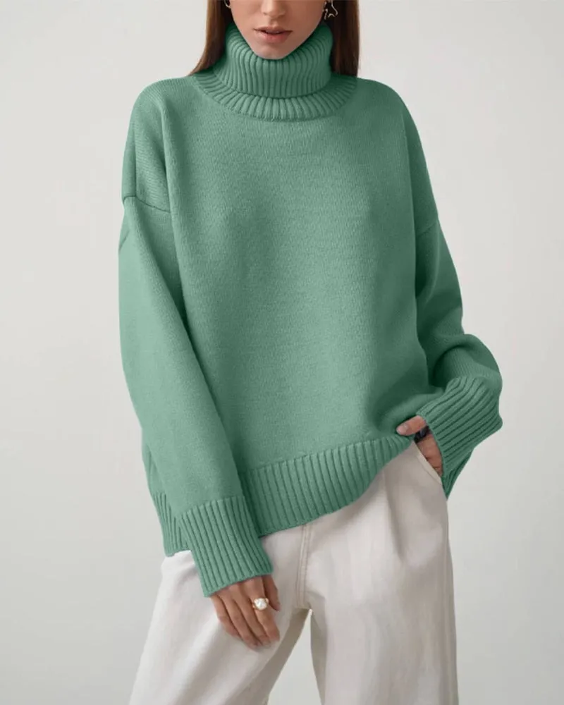 Fashionkova  Winter Turtle Neck Sweater Women 2022 New Elegant Thick Warm Knitted Pullover Loose Basic Lazy Oaf Knitwear Female Jumper