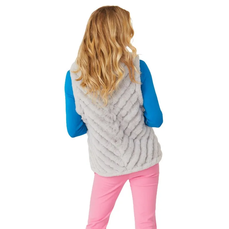 Faux Fur Diagonal Striped Gilet Powder Grey