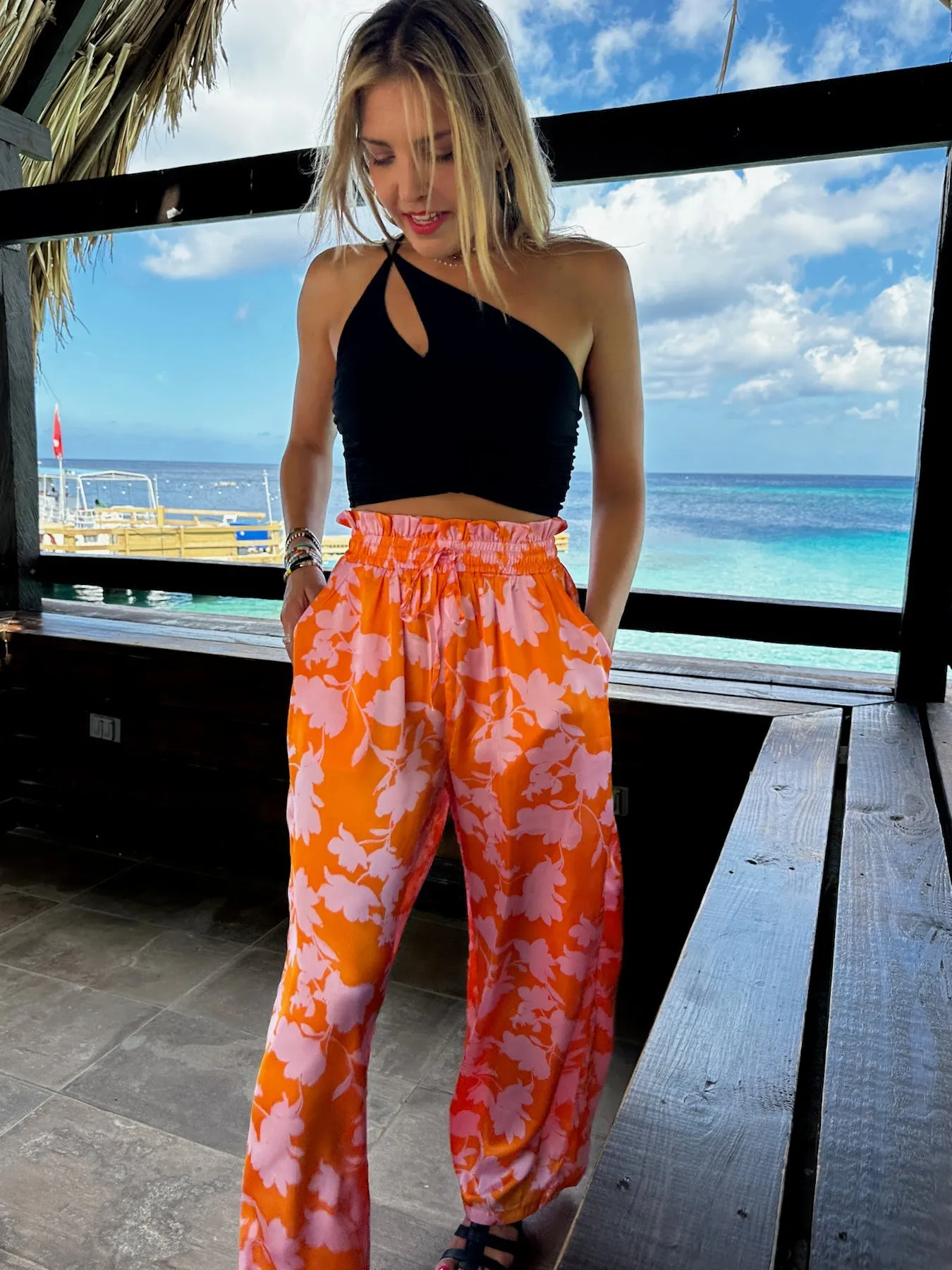 Feeling Tropical Flowy Wide Leg Pants with Drawstring Waist