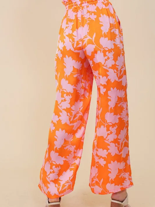 Feeling Tropical Flowy Wide Leg Pants with Drawstring Waist