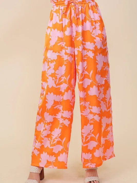 Feeling Tropical Flowy Wide Leg Pants with Drawstring Waist