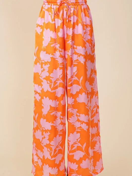 Feeling Tropical Flowy Wide Leg Pants with Drawstring Waist