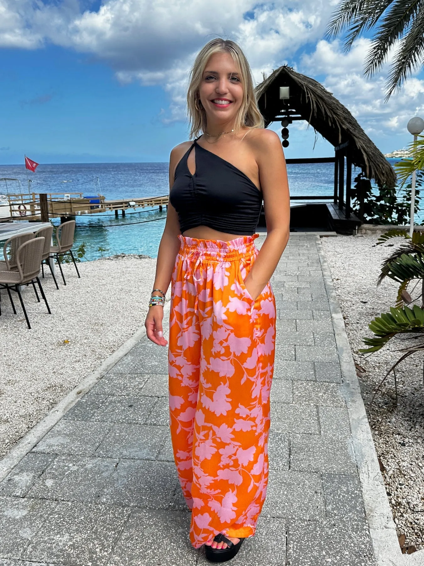 Feeling Tropical Flowy Wide Leg Pants with Drawstring Waist