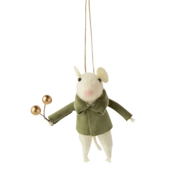 Felt Boy Mouse in Green Velvet Jacket Ornament