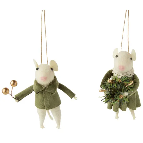 Felt Boy Mouse in Green Velvet Jacket Ornament