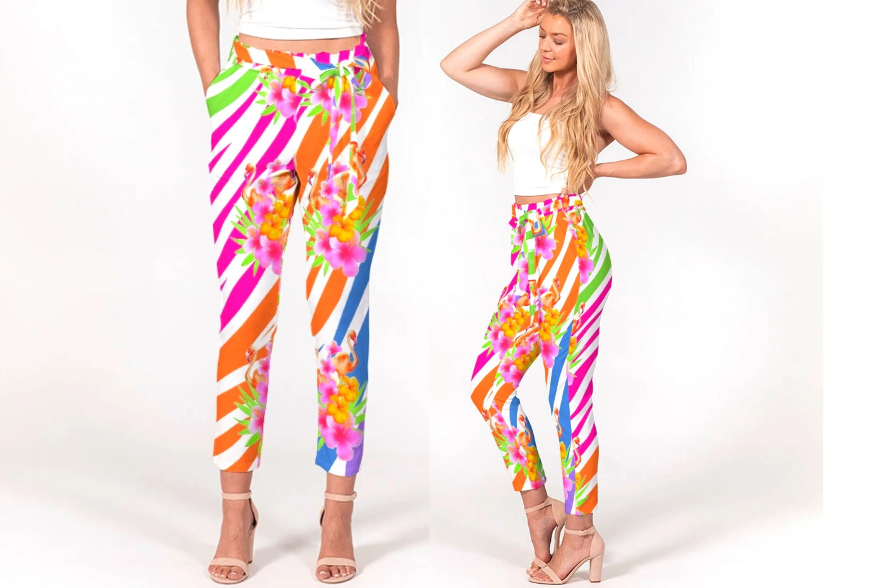 Flamingo Fiesta Women's Belted Tapered Pants