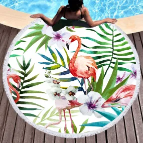 Flamingo Tropics Round Beach Towel