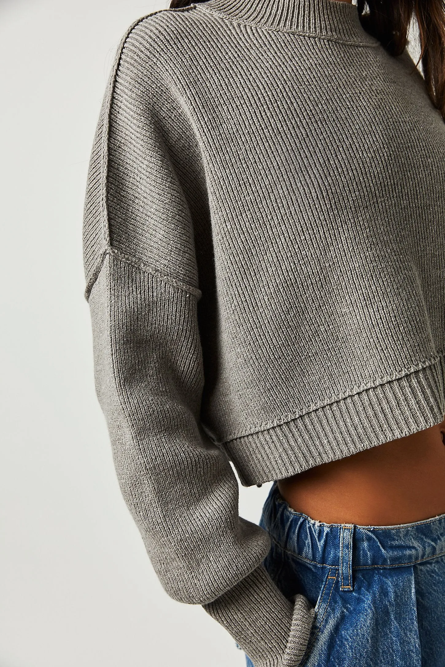 Free People Easy Street Crop Pullover in Heather Grey