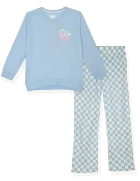 Girls 2-Piece Fleece Pajama Sets- Great Day, Blue & White Pajama Set for Girls