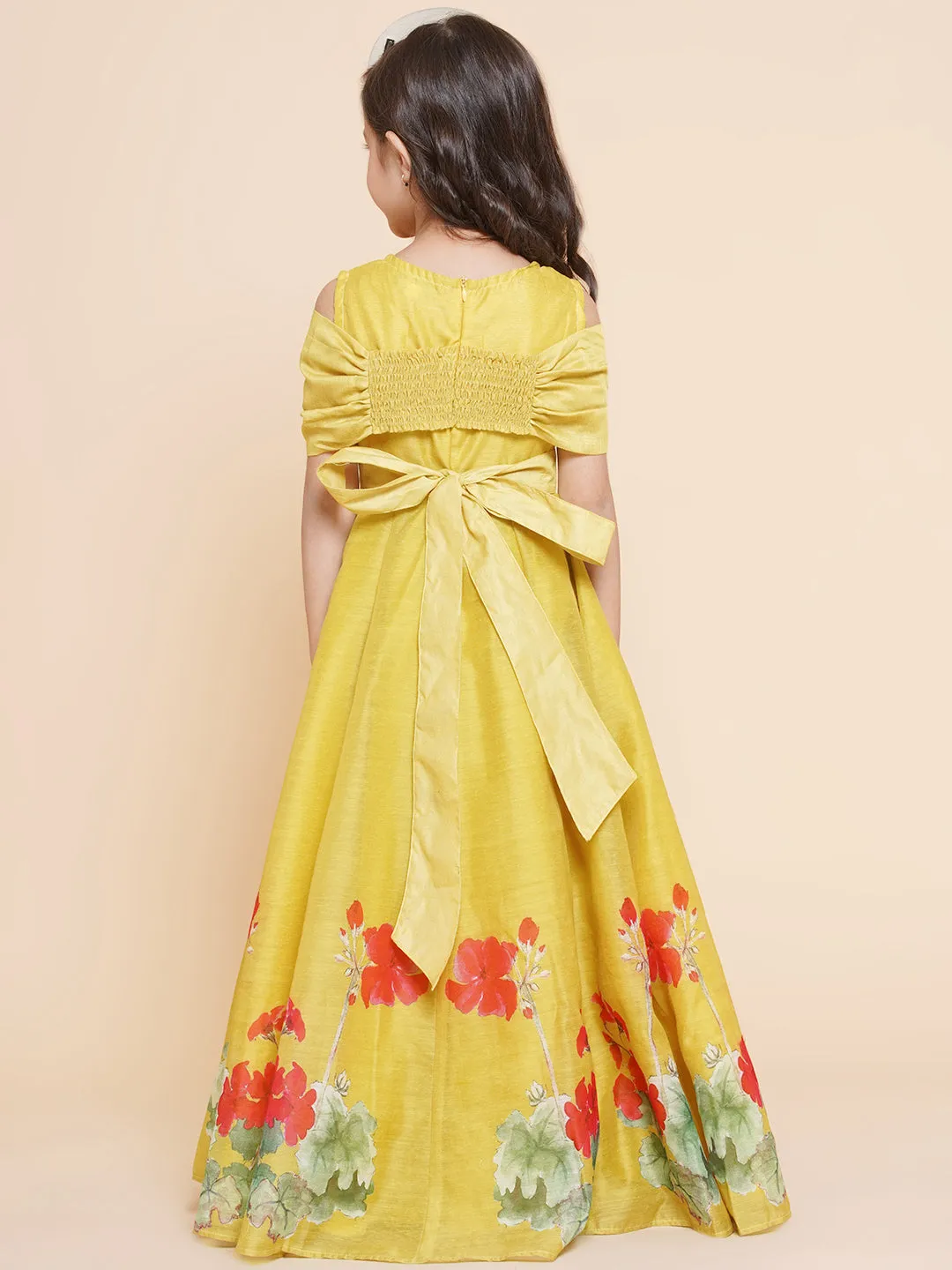 Girls Yellow Floral Printed Dress