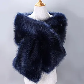 Great Gatsby 1920's Bridal Wedding Faux Fur Shawl Wrap - Navy