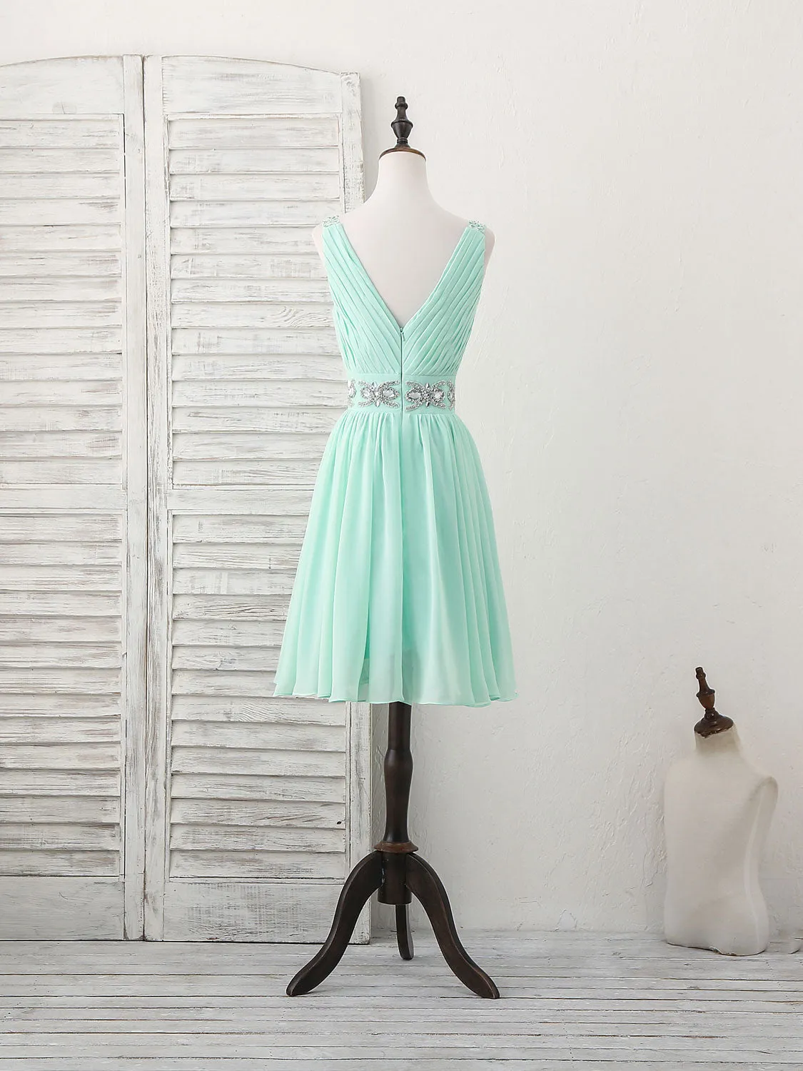 Green V Neck Chiffon Short Prom Dress Green Homecoming Dress