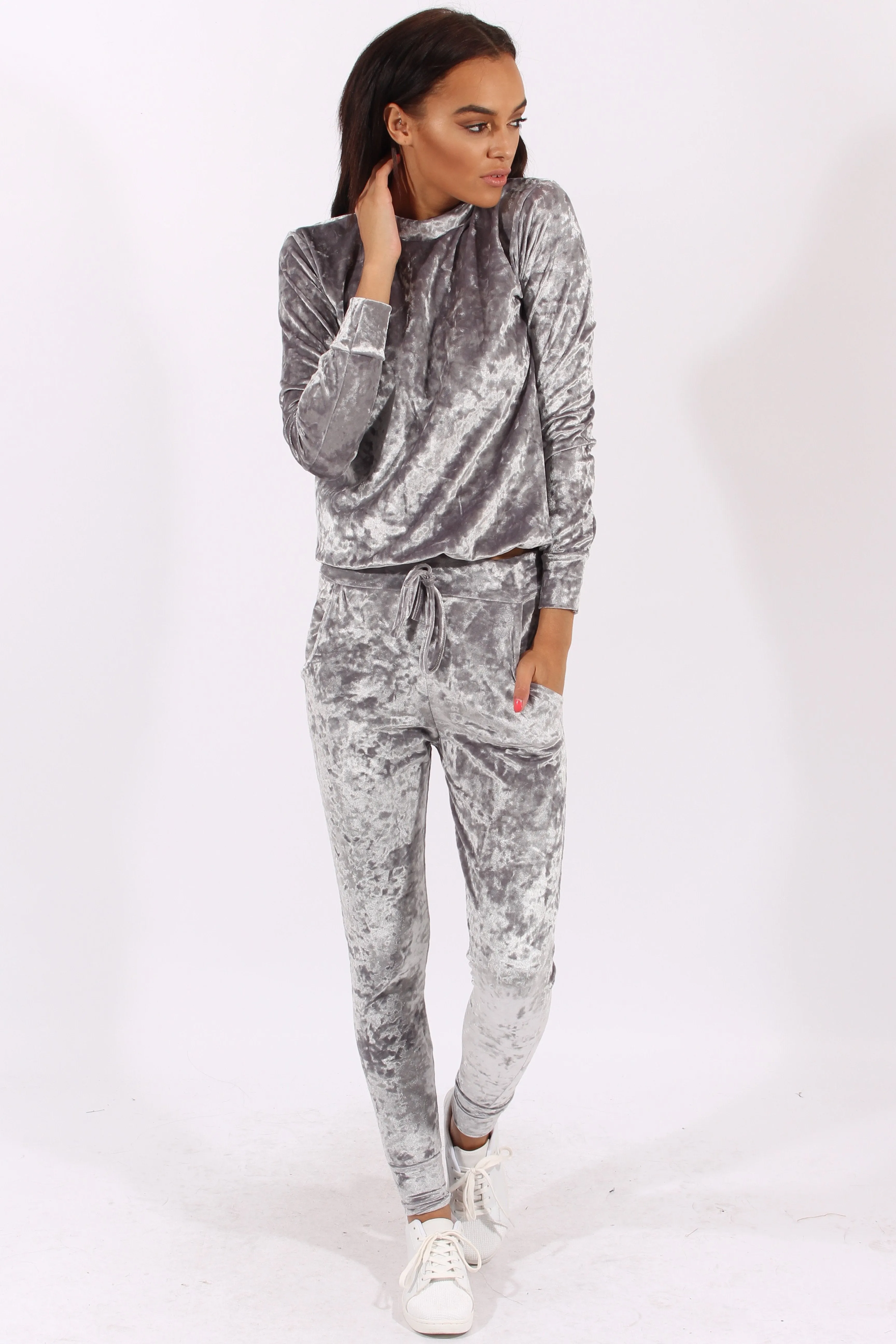 Grey Crushed Velvet Tracksuit - Romy