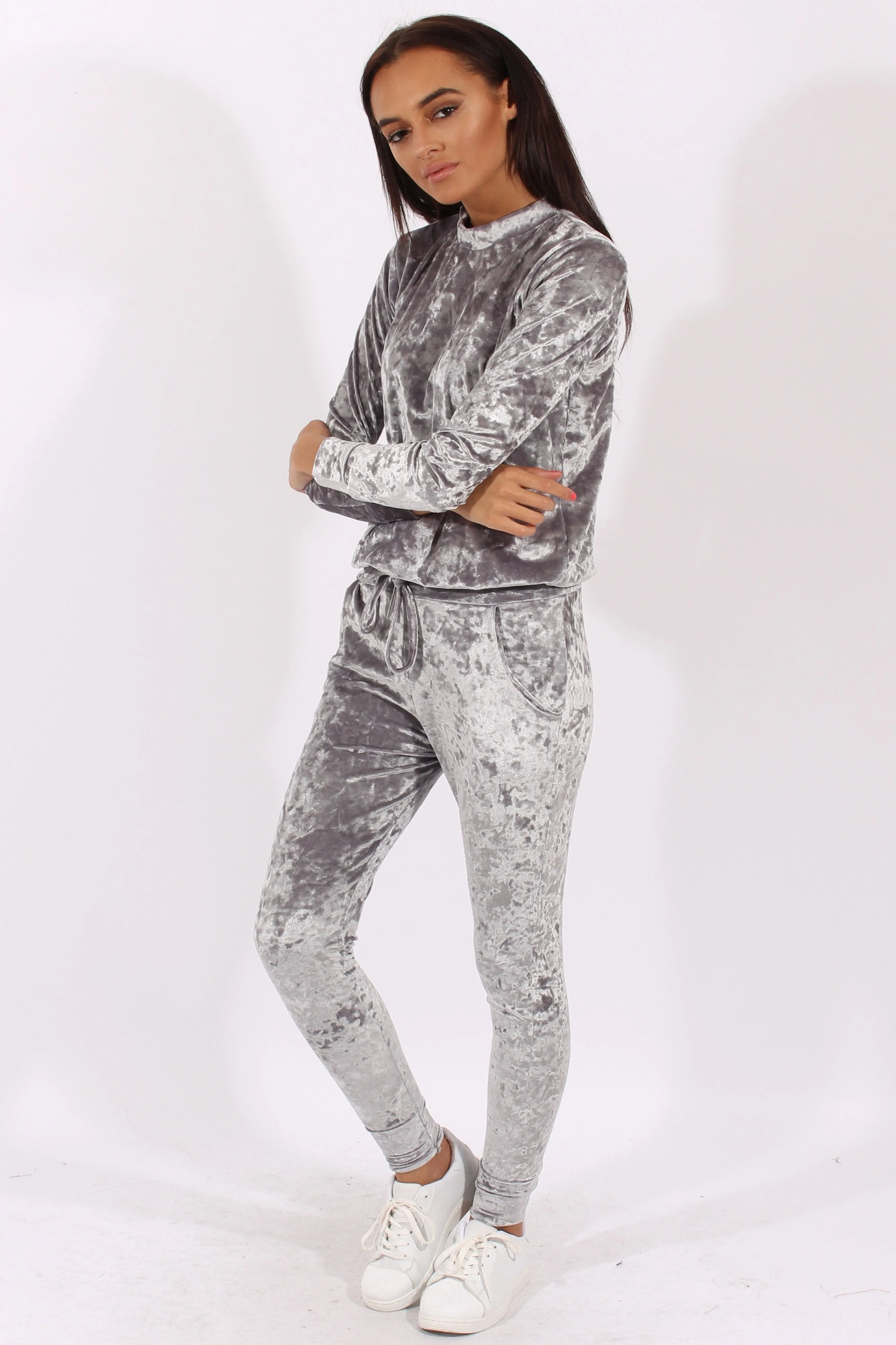 Grey Crushed Velvet Tracksuit - Romy