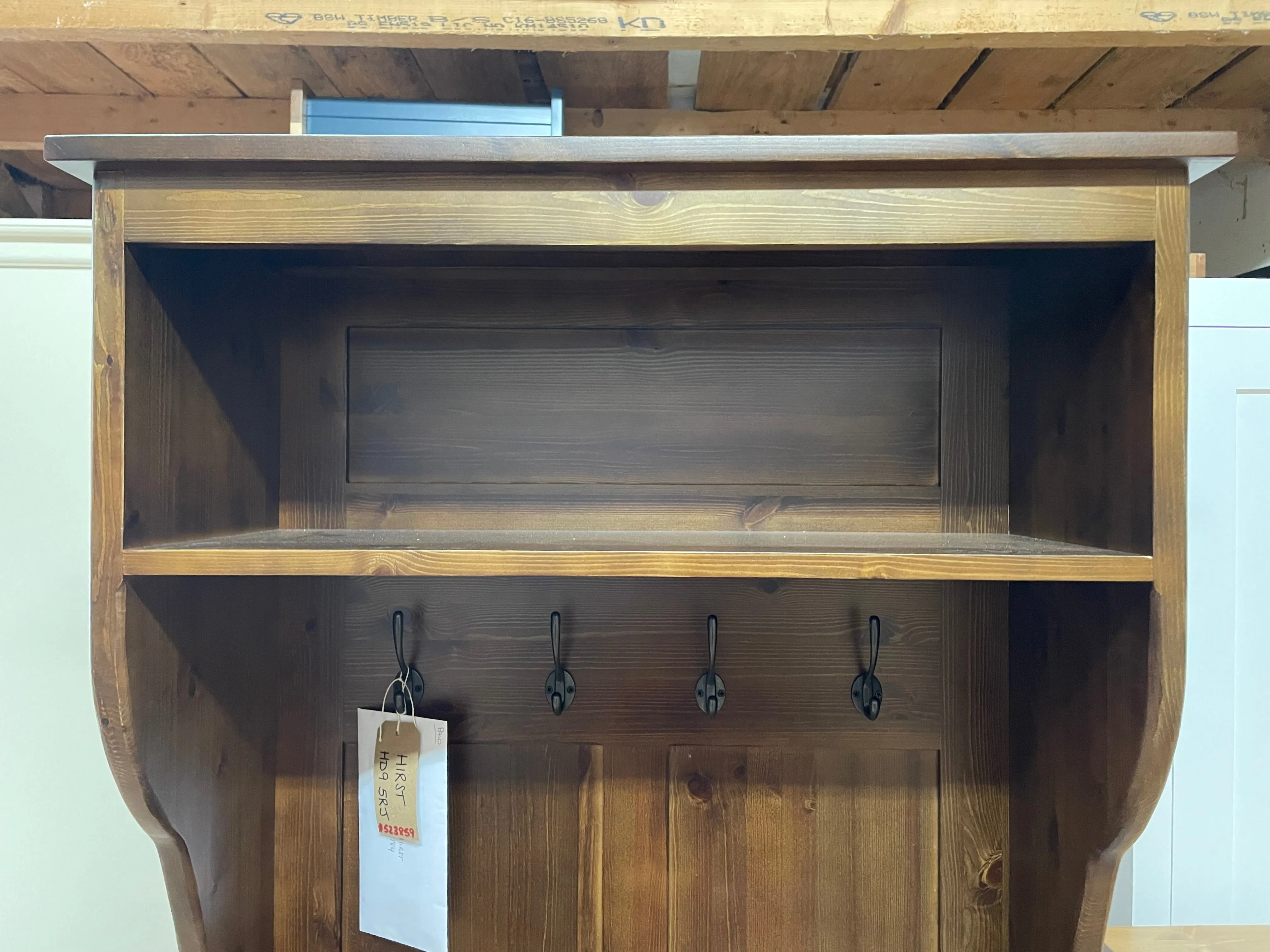 **Hall Bench with Coat Hooks, Shelf and Shoe Cubby Hole compartment (Monks Bench)