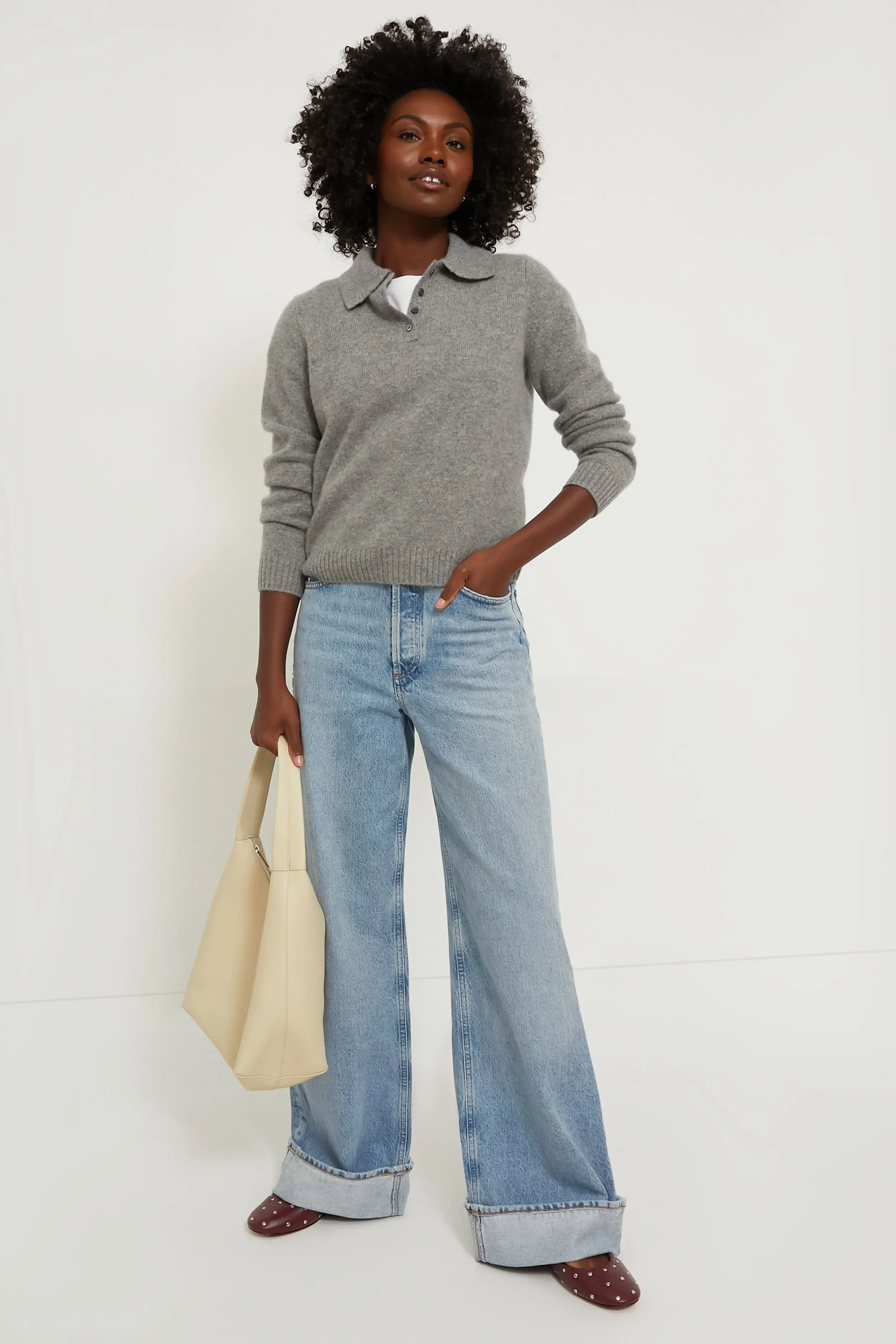 Heather Grey Cashmere Alice Polo Sweater