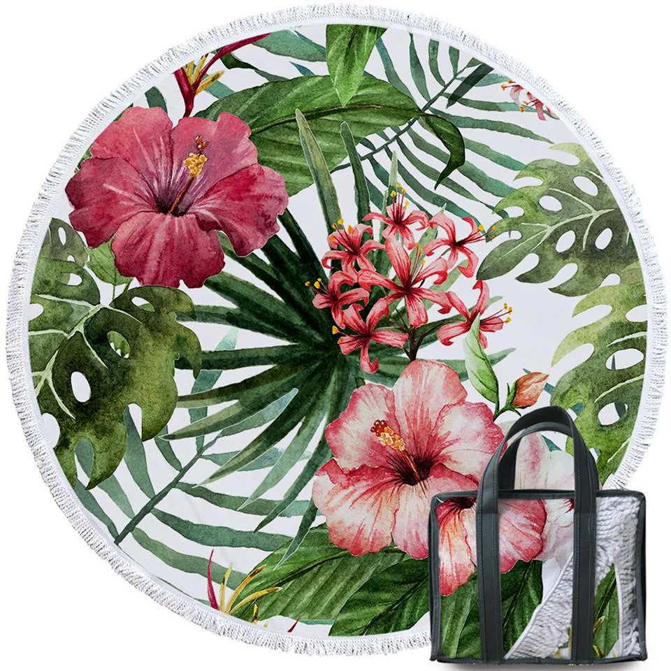 Hibiscus Round Beach Towel