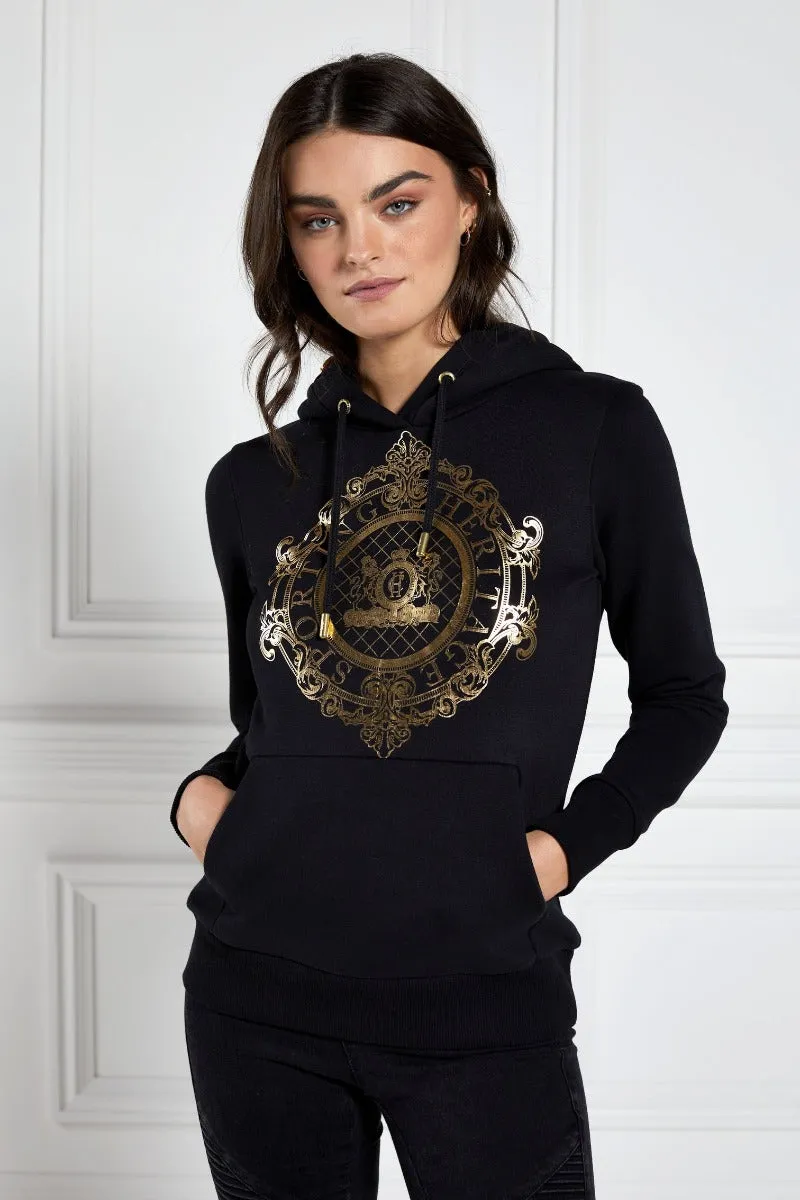 Holland Cooper Ornate Crest Hoodie in Black