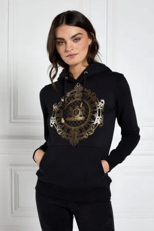 Holland Cooper Ornate Crest Hoodie in Black