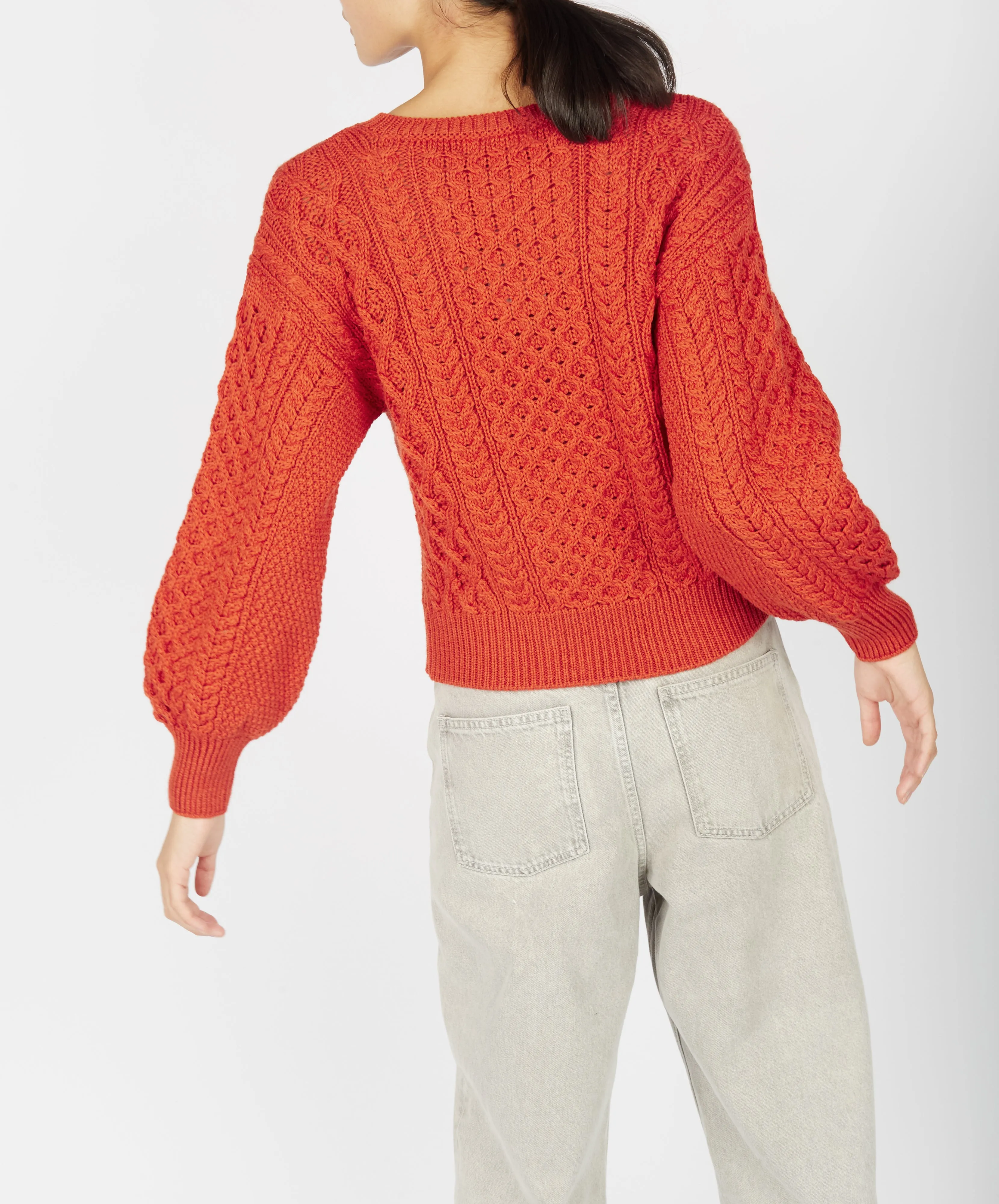 Honeysuckle Cropped Aran Sweater Orange Marl