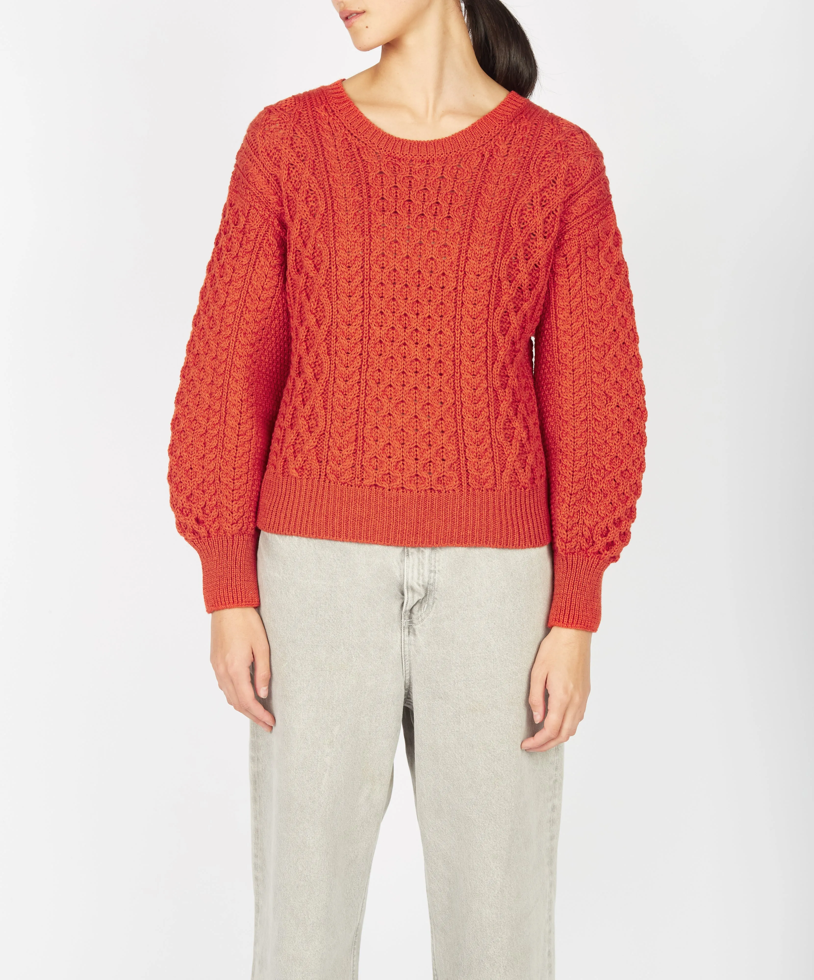 Honeysuckle Cropped Aran Sweater Orange Marl