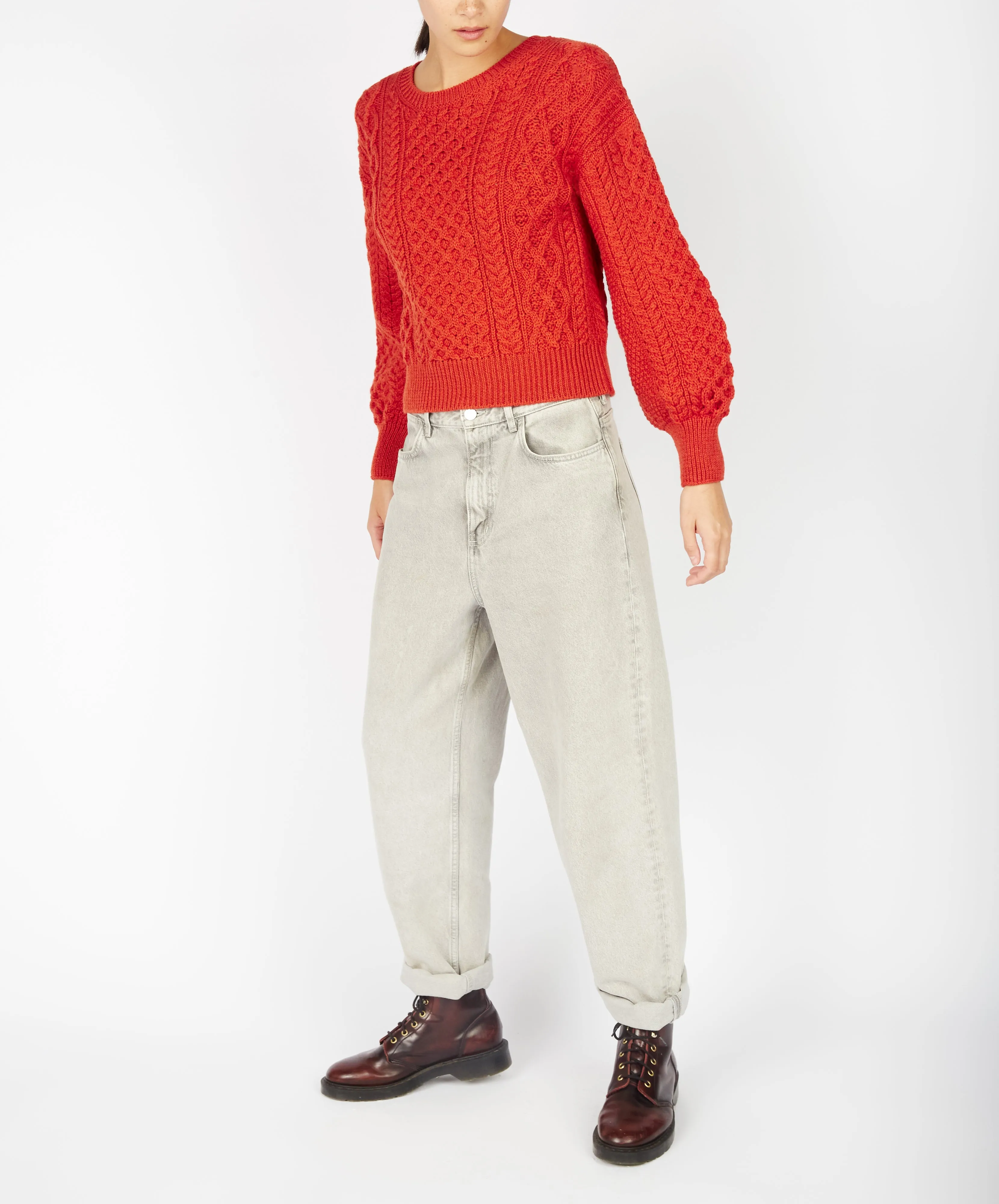 Honeysuckle Cropped Aran Sweater Orange Marl