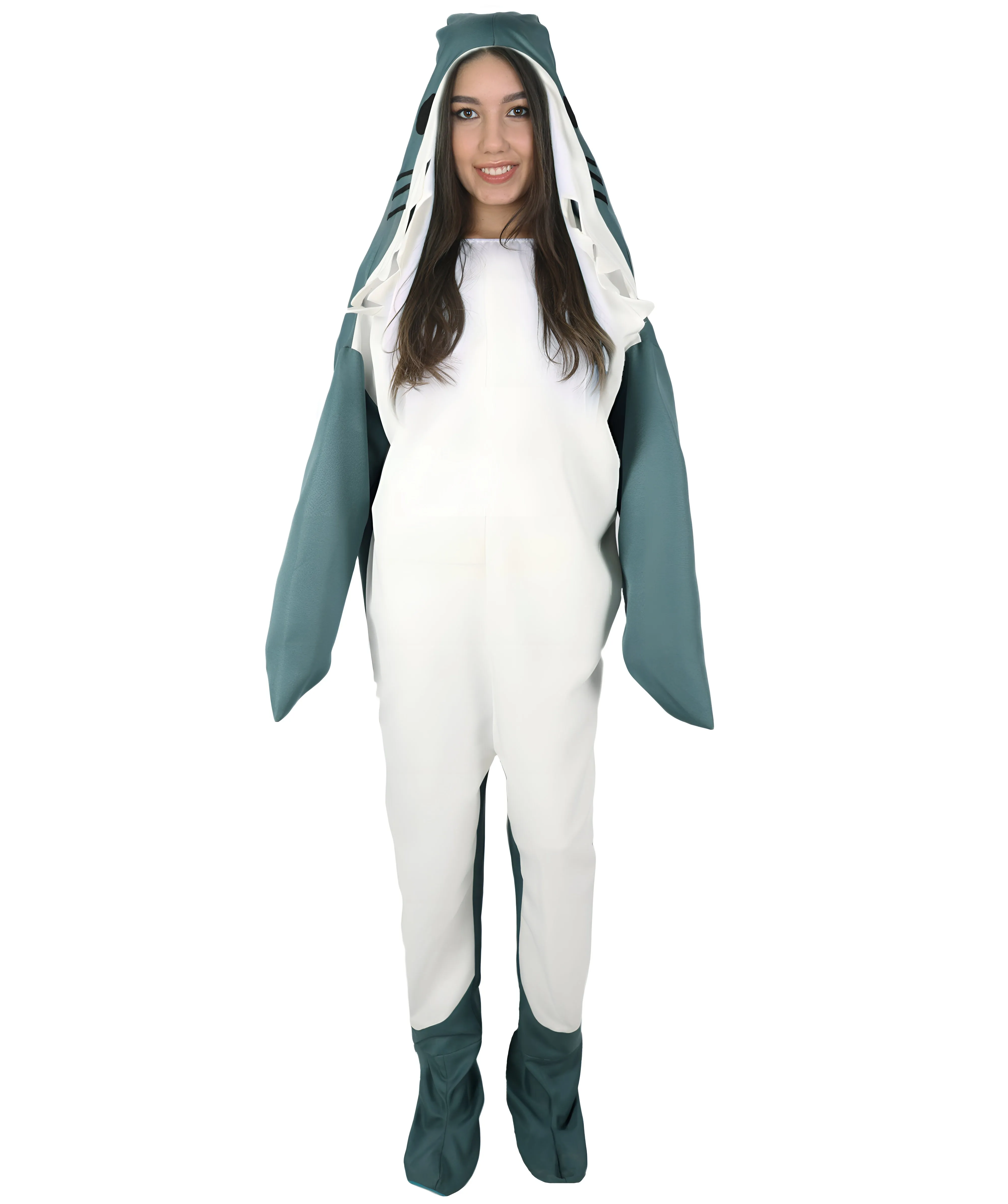 HPO Adult White and Blue Shark Blanket Hoodie Onesie I Perfect for Halloween I Flame-retardant Synthetic Fabric