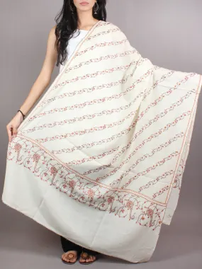 Ivory Orange Brown Pure Wool Jaldar Cashmere Shawl With Needle Embroidery From Kashmir - S200301