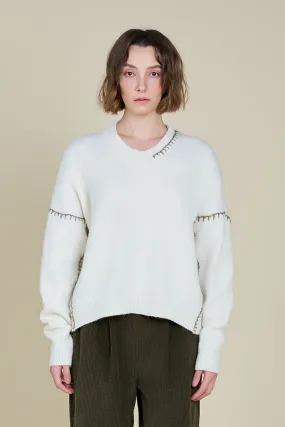 Ivory Sweater with Whipstitch Detail