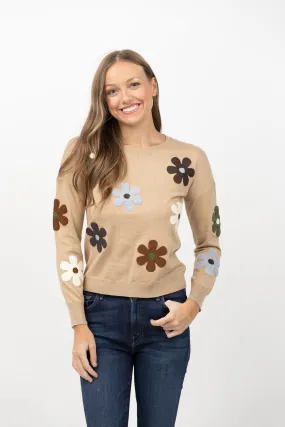 J. Society Flower Sweater in Camel