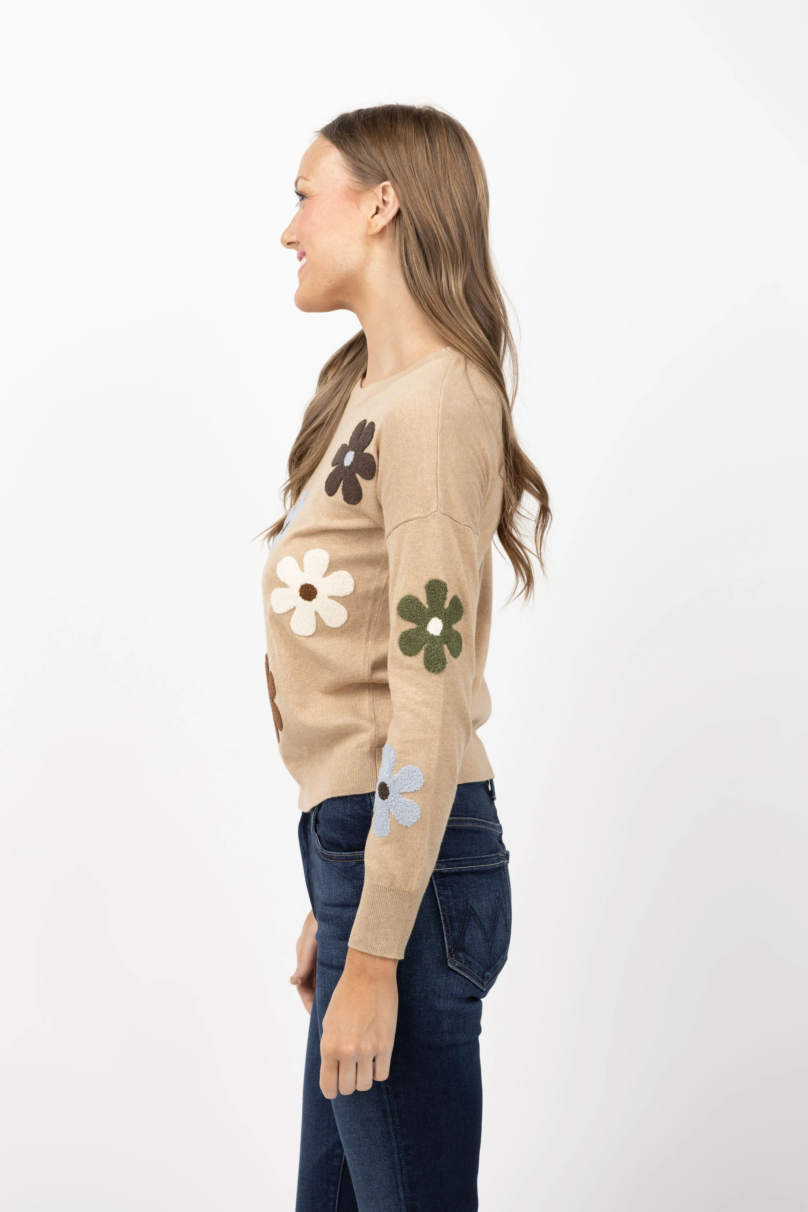 J. Society Flower Sweater in Camel