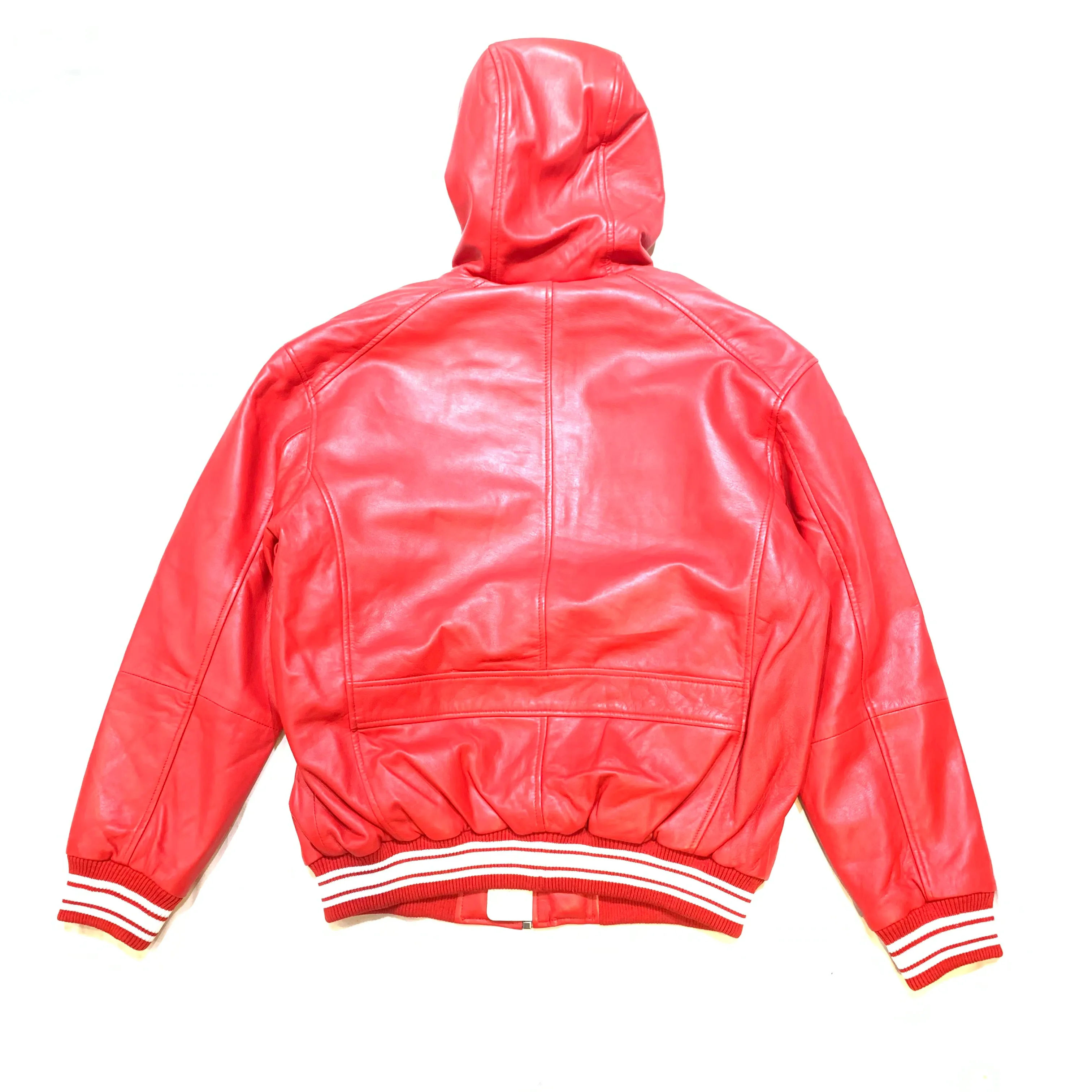 Jakewood Red Lambskin Hooded Bomber Jacket