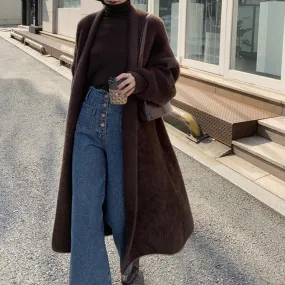 Joskaa 2024 fall fashion trends Korean Style Autumn and Winter New Style Faux Mink Velvet Sweater Women's Cardigan Outer Wear over the Knee Long Loose Overcoat Women's Coat