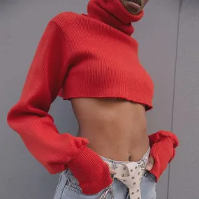 Ladies turtle neck oversize long sleeve crop sweater top