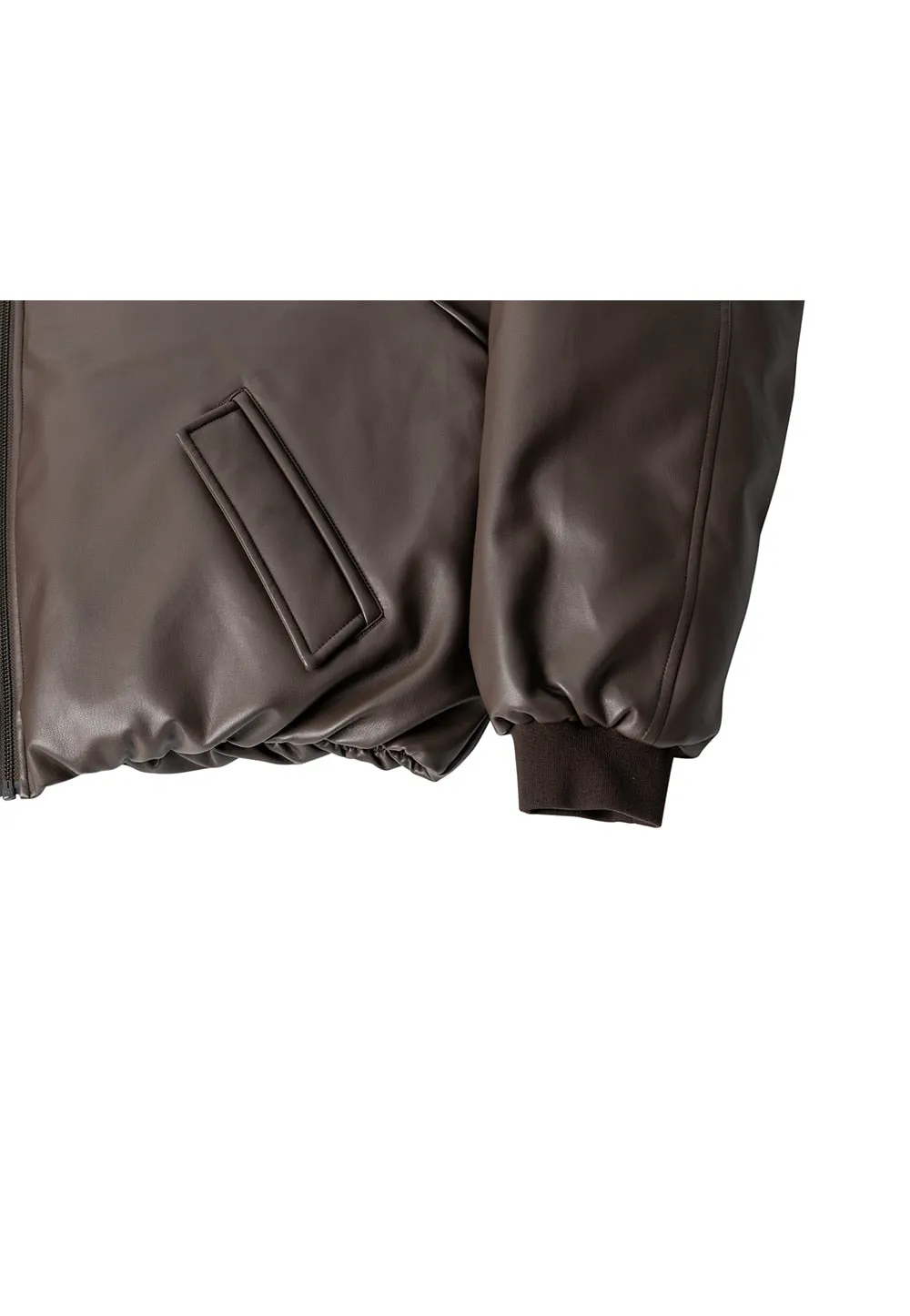 Leather padding bomber jacket brown