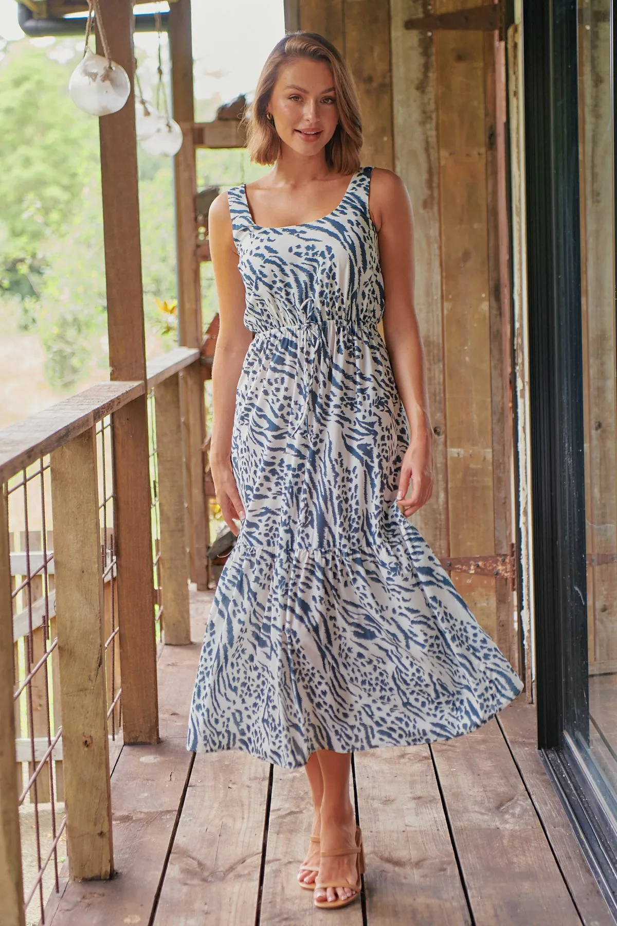 Mallory Blue Animal Print Maxi Dress