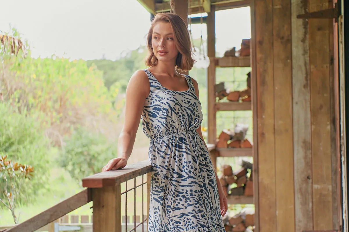 Mallory Blue Animal Print Maxi Dress