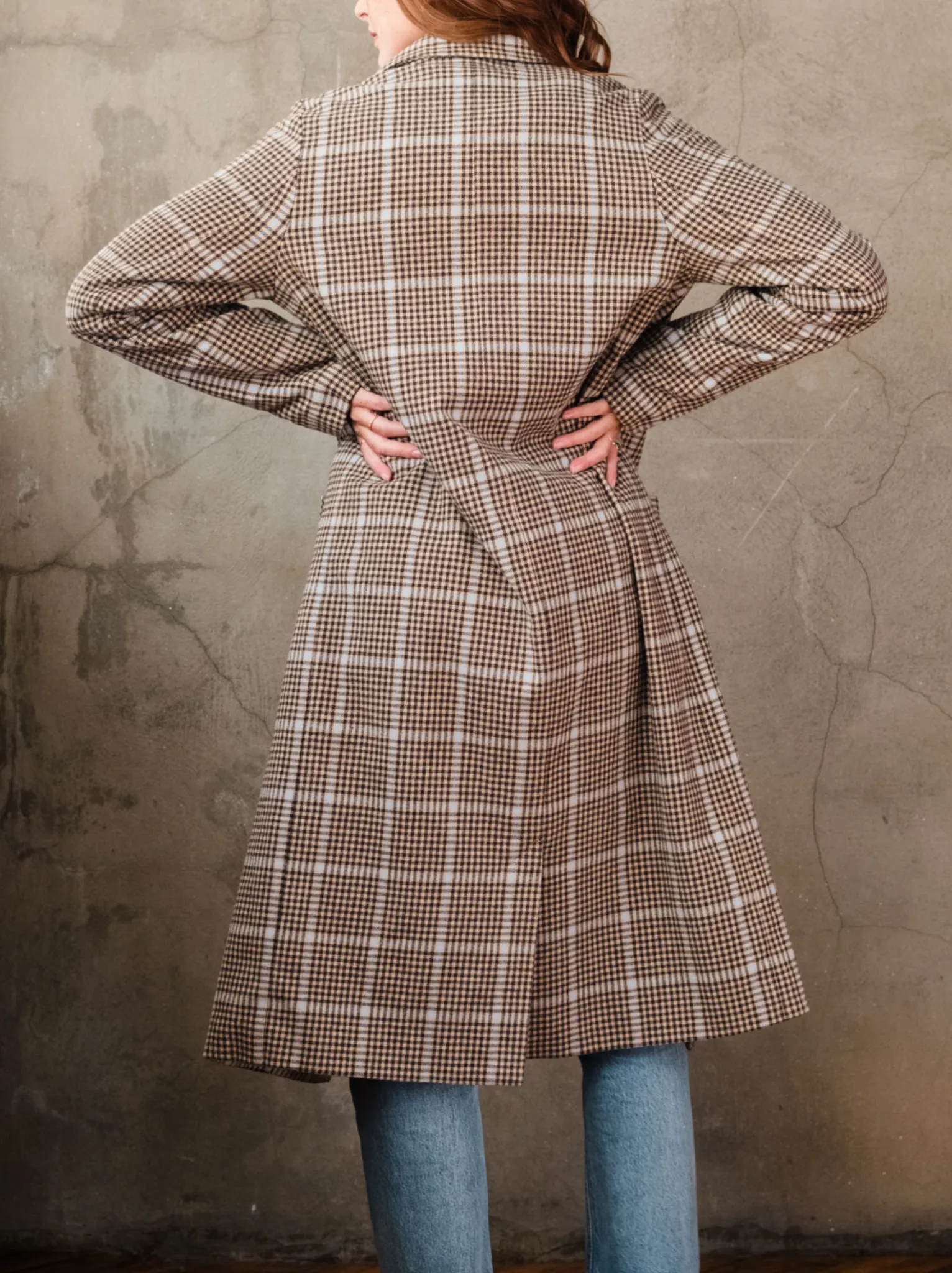 Marie Brushed Plaid Overcoat - Blue/Neutral Plaid