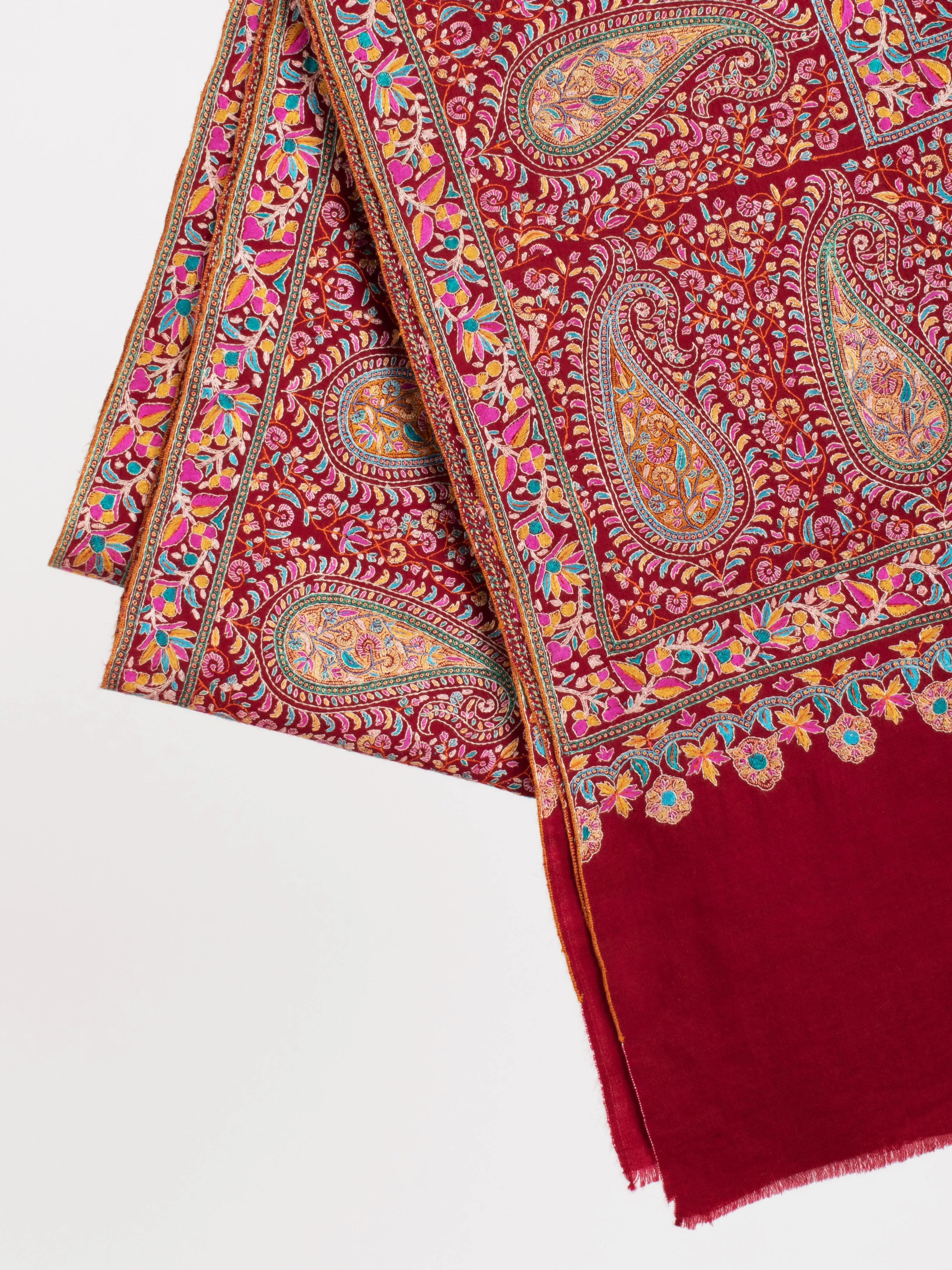 Maroon Sozni Bridal Jamavar Pashmina Shawl